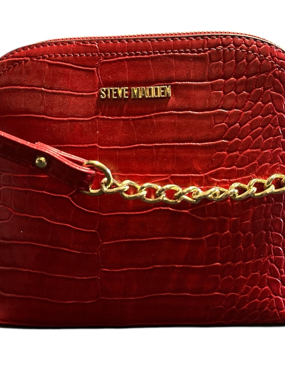 Steve Madden Red Croc-Embossed Crossbody with Gold Chain